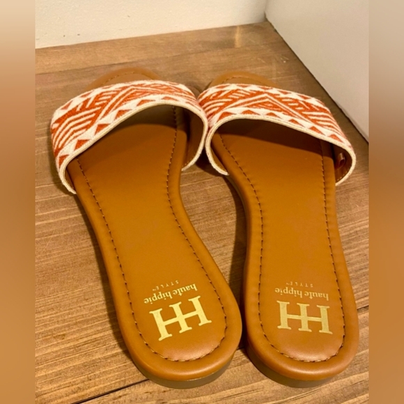 Haute Hippie Aztec Embro Orange Rust Slide Sandals Size 10 - Picture 4 of 4